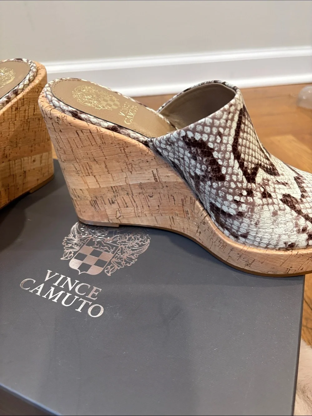 Vince Camuto Snake-Print Cork Wedge Sandals - Beige/Brown